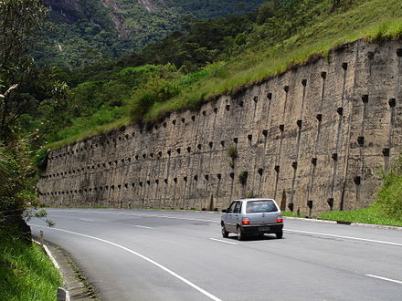 Anchored wall in the mountainous region of Rio de Janeiro state, Brazil