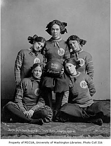 Arctic Sisterhood women's basketball team in Nome Alaska circa 1908 Arctic Sisterhood Basketball women's team, Nome (NOWELL 200).jpeg