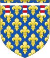 Armoiries de Philippe de France : d'azur semé de fleurs de lys d'or au lambel componé de gueules et d'argent.