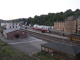 Aue station with a train of the Erzgebirgsbahn (2008)