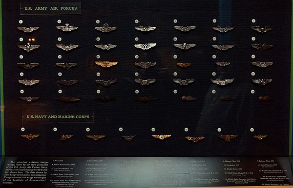 Examples of various aircrew badges at the National Air and Space Museum