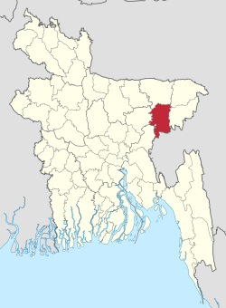 बांग्लादेश के मानचित्र पर हाबीगंज जिले की अवस्थिति