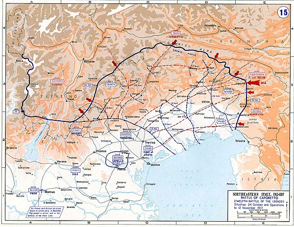 Battle of Caporetto and Italian retreat