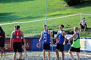 Deutsch: Beachhandball Europameisterschaften 2019 (Beach handball Euro); Tag 4: 5. Juli 2019 – Männer, Viertelfinale, Dänemark-Frankreich 2:0 (19:14, 12:10) English: Beach handball Euro; Day 4: 5 July 2019 – Quarter Final Men – Denmark-France 2:0 (19:14, 12:10)