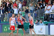 Deutsch: Beachhandball Europameisterschaften 2019 (Beach handball Euro); Tag 4: 5. Juli 2019 – Männer, Viertelfinale, Russland-Polen 2:0 (30:22, 19:18) English: Beach handball Euro; Day 4: 5 July 2019 – Quarter Final Men – Russia-Poland 2:0 (30:22, 19:18)