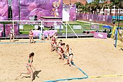 Deutsch: Beachhandball bei den Olympischen Jugendspielen 2018; Tag 3, 9. Oktober 2018; Mädchen, Vorrunde, Gruppe A - Kroatien-Ungarn 0:2 English: Beach handball at the 2018 Summer Youth Olympics at 9 October 2018 – Girls Preliminary Round Group A‎ – Croatia-Hungary 0:2