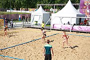 Deutsch: Beachhandball bei den Olympischen Jugendspielen 2018; Tag 3, 9. Oktober 2018; Mädchen, Vorrunde, Gruppe A - Kroatien-Ungarn 0:2 English: Beach handball at the 2018 Summer Youth Olympics at 9 October 2018 – Girls Preliminary Round Group A‎ – Croatia-Hungary 0:2