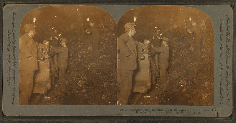 File:Breaking and loading coal in mines after a blast has knocked it down, Scranton, Pa., U.S.A, from Robert N. Dennis collection of stereoscopic views.jpg