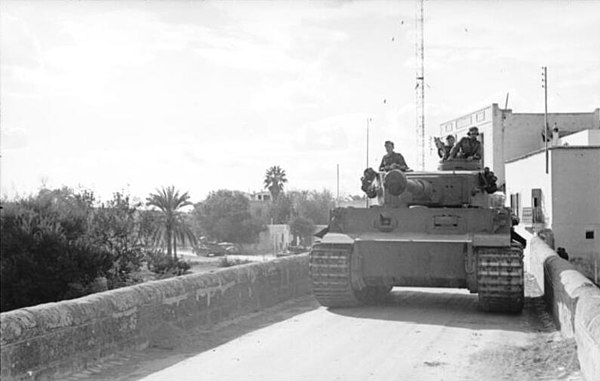 Tiger tank in a Tunisian village, 1943.