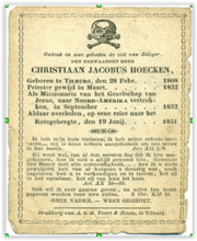 Christiaan Hoecken, Dutch prayer card, 1851