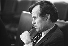 Bush, as CIA Director, listens at a meeting following the assassinations in Beirut of Francis E. Meloy Jr. and Robert O. Waring, 1976 CIA Director George H.W. Bush listens at a meeting following the assassinations in Beirut, 1976 - NARA - 7064954.jpg