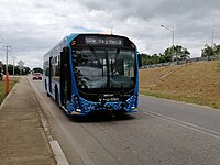 A Va y Ven bus running on the Peripheral Circuit in Merida.