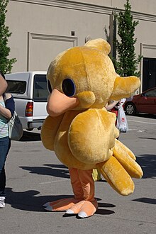 Fan-made cosplay depicting Chocobo, the chibi protagonist of the series. Chocobo Costume.jpg