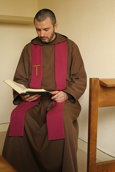 A Capuchin friar/priest ready to administer the Sacrament of Reconciliation (confession).