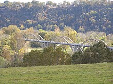 Completion of the Cotter Bridge brought transportation to an insular area of the Ozark Mountains Cotter, Ark PA240383.jpg