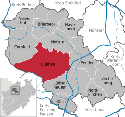 Läget för staden Dülmen i Kreis Coesfeld