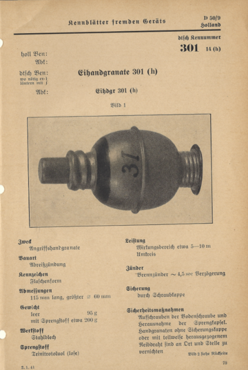 Liste von Handgranaten gemäß den Kennblättern fremden Geräts D 50/9