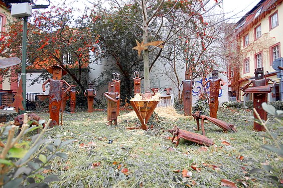 Characteristic Nativity scene made with rusty objects