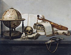 Vanitas liburuekin, globo batekin, burezur batekin, biolin batekin eta abaniko batekin, 1650