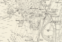 Map of Minllyn quarry in 1900 Dinas Mawddwy station, 1900.png