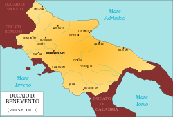 The Lombard Duchy of Benevento in the 8th century.