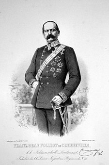 Hrabě Franz Folliot de Crenneville jako c. k. polní podmaršál a císařský generální pobočník (litografie, 1862)