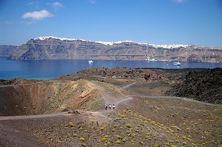 Climbing the slopes of Nea Kameni