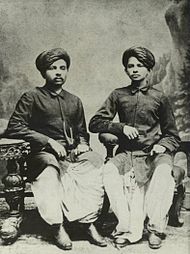 Gandhi (right) with his eldest brother Laxmidas in 1886 Gandhi and Laxmidas 2.jpg