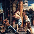 Meister von Messkirch - Geißelung Christi, im Hintergrund Christus vor Pilatus, c. 1530/1540