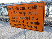 A Warning sign on the General Sullivan Bridge, as seen in March 2013 General Sullivan Bridge warning sign (March 2013).jpg