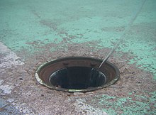 Underwater view of drain, showing vortex-formation phenomenon Grangepark pool drain below water.jpg