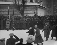 Михайло Грушевський на військовому параді на Софійській площі в Києві, 1917