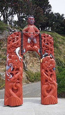 Waharoa
(carved gateway) at Matiu / Somes Island Haere mai.jpg