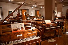 Historical pianos at Exhibition Room 3, Hamamatsu Museum of Musical Instruments.