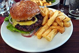 The Hawksmoor burger at Spitalfields with triple-cooked chips.