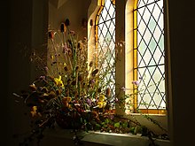 Harvest Festival flowers at a church in Shrewsbury, England Harvest Festival Flowers at Shrewsbury United Reformed Church - geograph.org.uk - 1478601.jpg