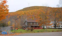 Schooley's Peak near Noxen, Pennsylvania, with a wind turbine