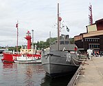 HMS Sprängaren, räddningskryssaren Bernhard Ingelsson och fyrskeppet Finngrundet vid Vasamuseet i Stockholm