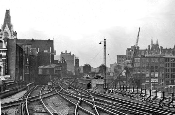 The rail approach to Holborn Viaduct in 1953