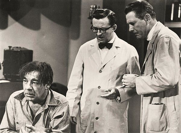 From Indestructible Man (1956), L-R: Lon Chaney Jr., Joe Flynn, and Robert Shayne