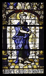 Interieur, gebrandschilderde glazen - De Apostelglazen, detail middendeel van glas nr. 45, Mattheus - Gouda - 20416683 - RCE.jpg