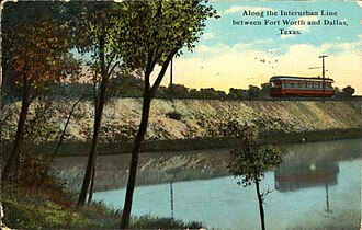 Interurban Line between Fort Worth and Dallas, Texas (postcard, circa 1902-1924) Interurban Line between Fort Worth and Dallas, Texas.jpg