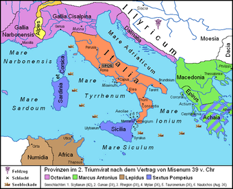 Der Kriegsschauplatz Italien mit den Seeschlachten 42-36 v. Chr.