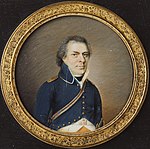Kornetten Johannes Gerle iklädd uniform m/1802 för Stockholms borgerskaps militärkårer.