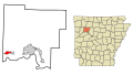 This map shows the incorporated and unincorporated areas in Johnson County, Arkansas, highlighting Coal_Hill in red. It was created with a custom script with US Census Bureau data and modified with Inkscape.