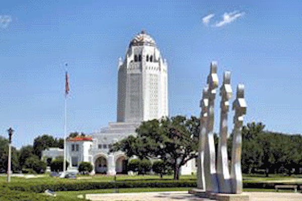 The Administration Building at Joint Base San Antonio–Randolph, with the Missing Man Monument in the foreground.