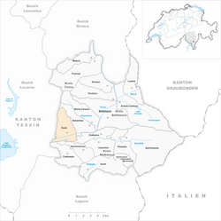 Harta e komunës Gudo në distriktin Bellinzona
