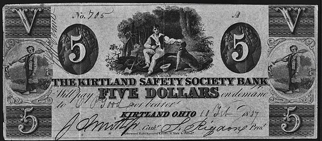 A Kirtland Safety Society bank note for five dollars.