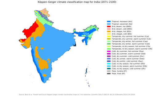 Koppen-Geiger Map IND future.svg