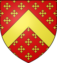 Coat of arms of Philip de Kyme, Lord of Kyme, Gules, crusily and a chevron Or.' Kyme arms.svg